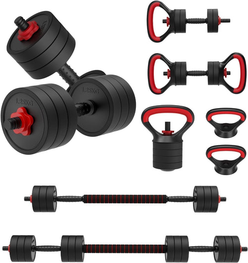 4-in-1 Adjustable Dumbbell Set 10kg Home Gym Barbell Kettlebell Kit