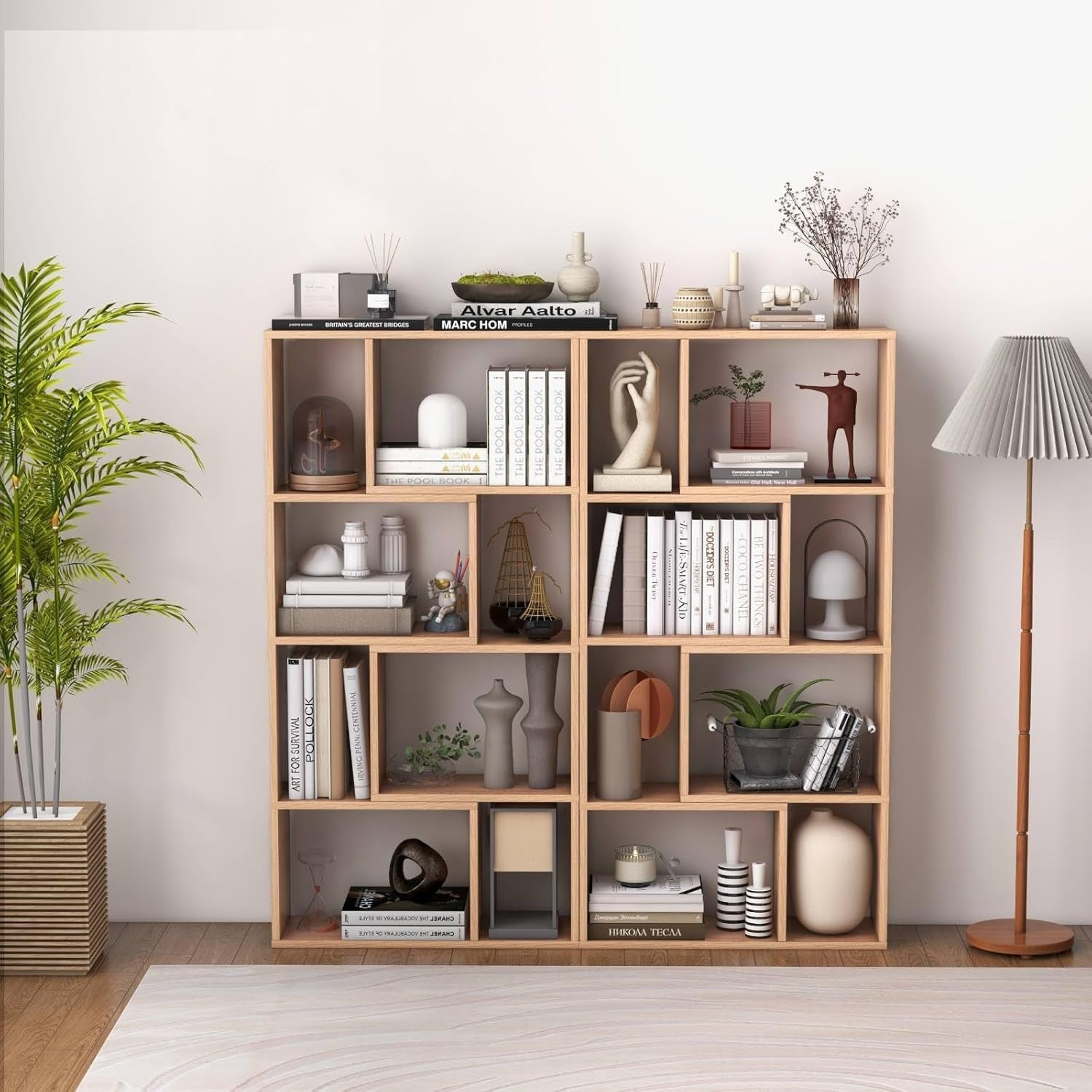 5-Tier White Geometric Bookcase Tall 8-Cube Storage Shelf for Home Office