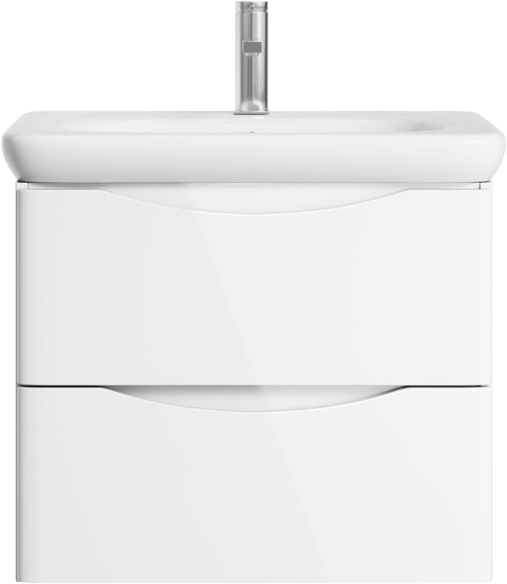 600mm Wall Hung Vanity Unit with Basin White Gloss Floating Bathroom Storage