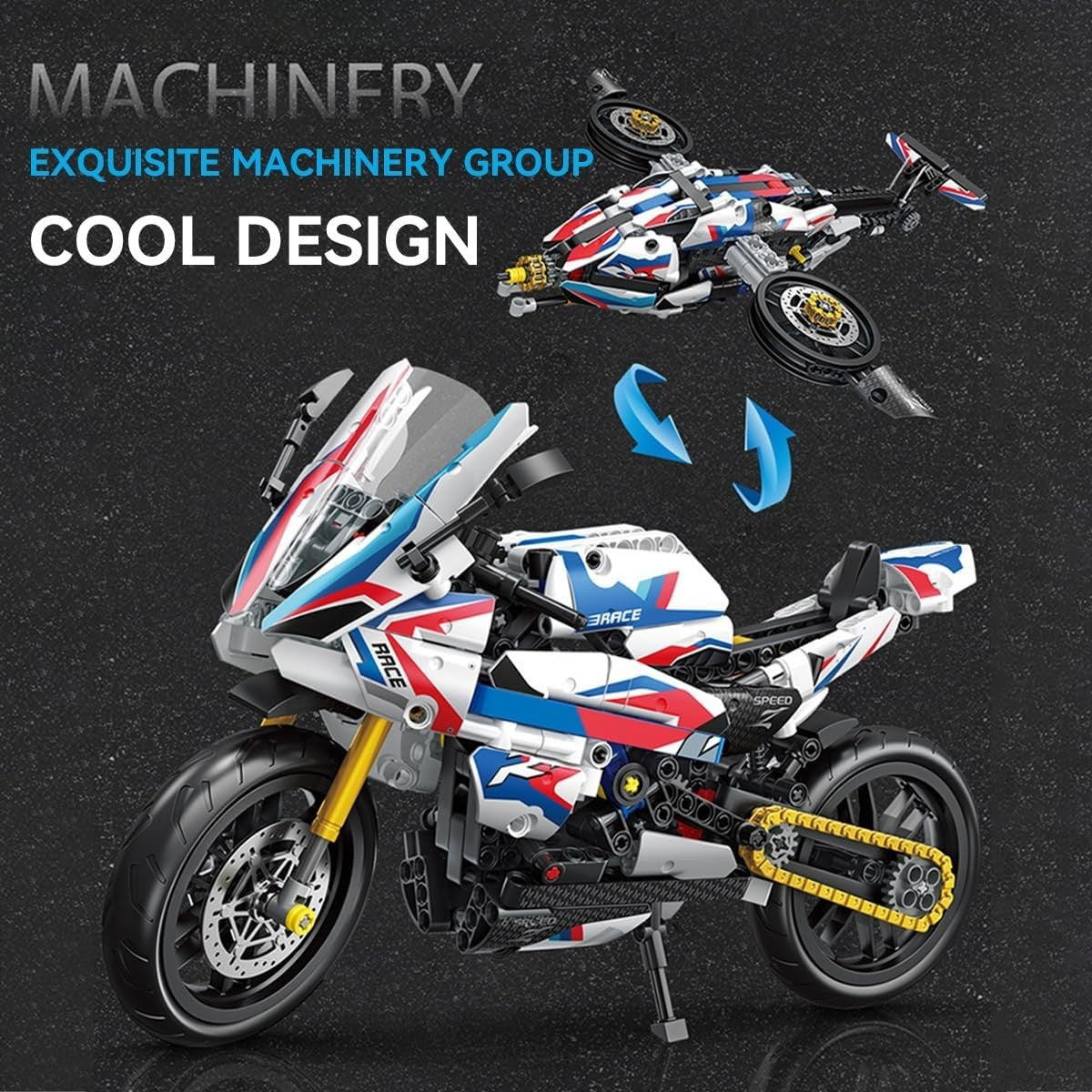 2-in-1 Motorbike & Plane Building Kit with 521 Pieces, Fun & Educational
