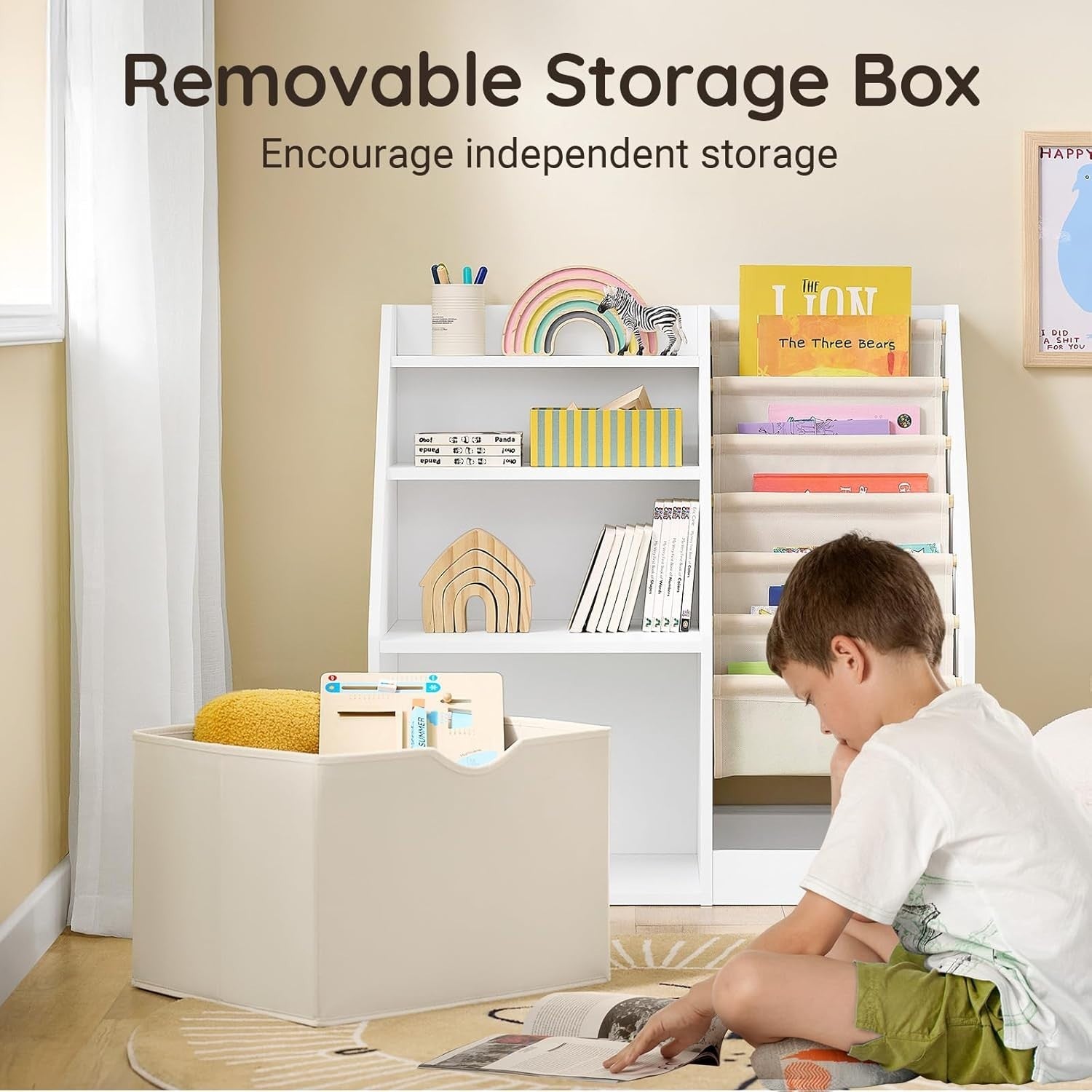 Kids Bookshelf 3-Tier Storage Unit with Toy Organiser, Safe & Sturdy 80x40x80cm