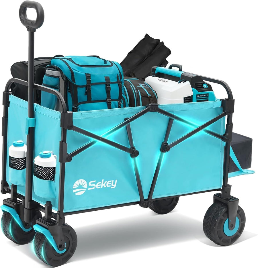 Blue 332L Folding Camping Wagon 350lb Heavy Duty All Terrain Festival Trolley