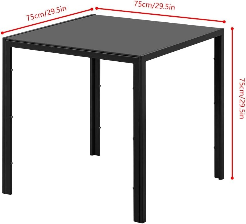 Square Glass Dining Table Set 75cm Black Linen Chairs 2 Seater Compact