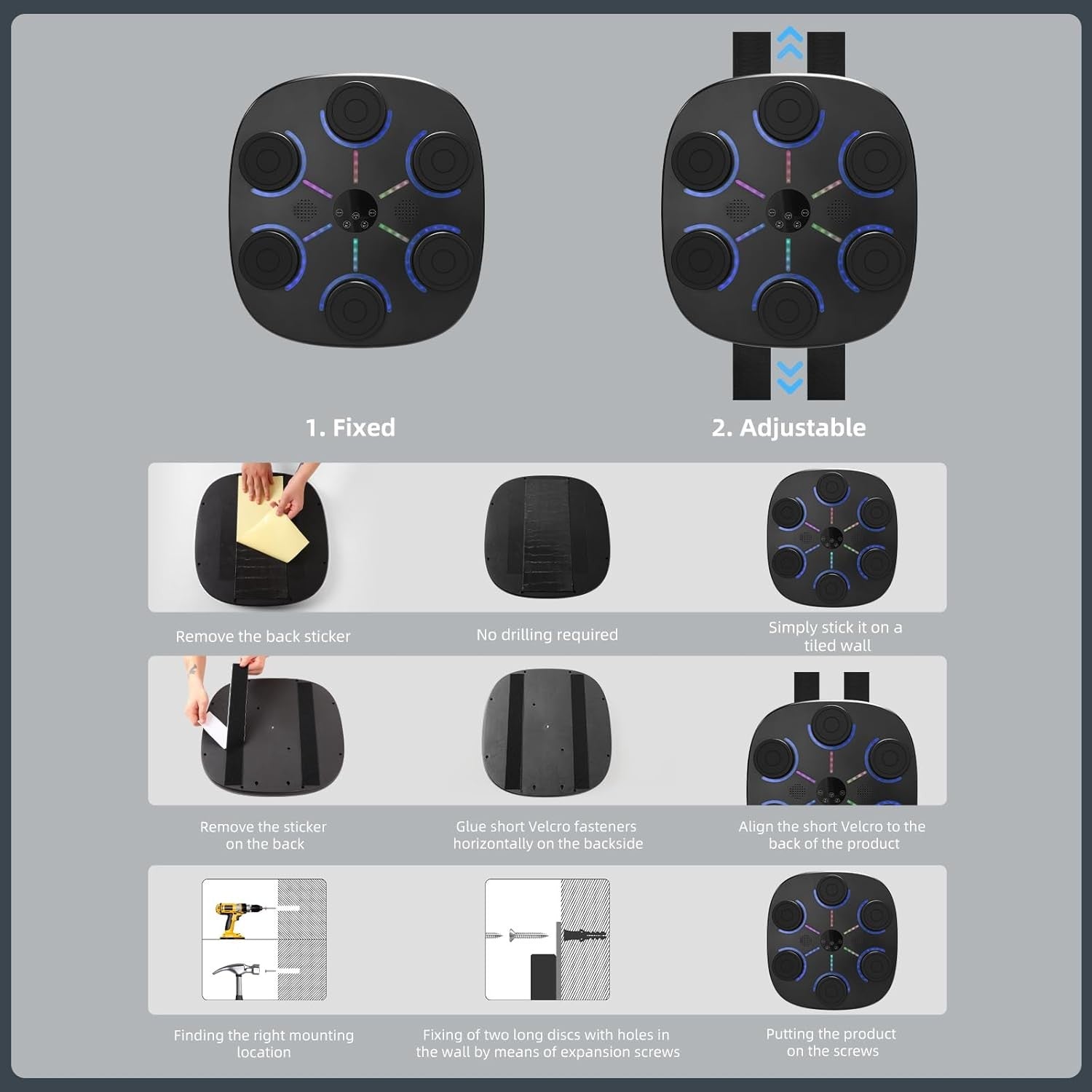 Music Boxing Machine Bluetooth LED Punch Pad Wall Mounted Home Fitness Trainer