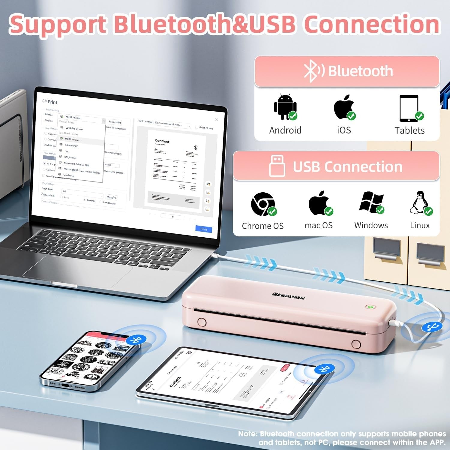 Portable A4 Thermal Printer Bluetooth Inkless Android iOS