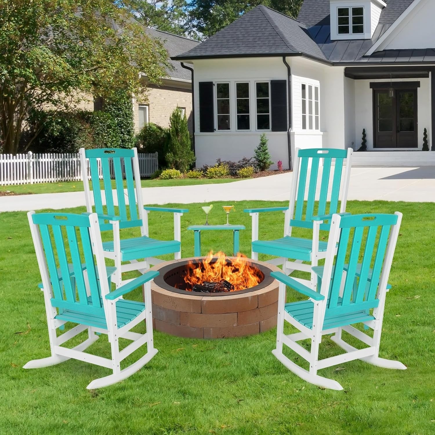 Weatherproof Outdoor Rocking Chair Ergonomic HDPE Patio Porch 87x70x122cm