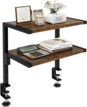 Clamp-On Desk Organizer Shelf 2-Tier Adjustable Storage Rack Rustic Brown 33cm