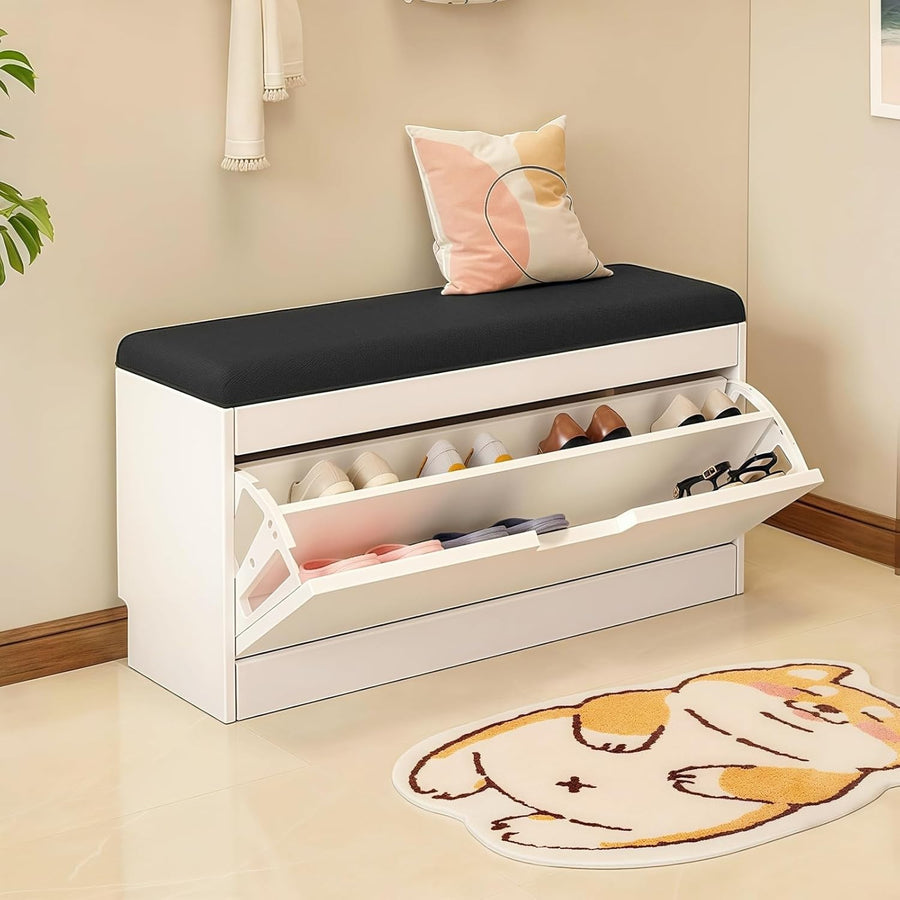 Slim Shoe Storage Bench with Flip-Drawer & Cushion Seat – Space Saving, Sturdy