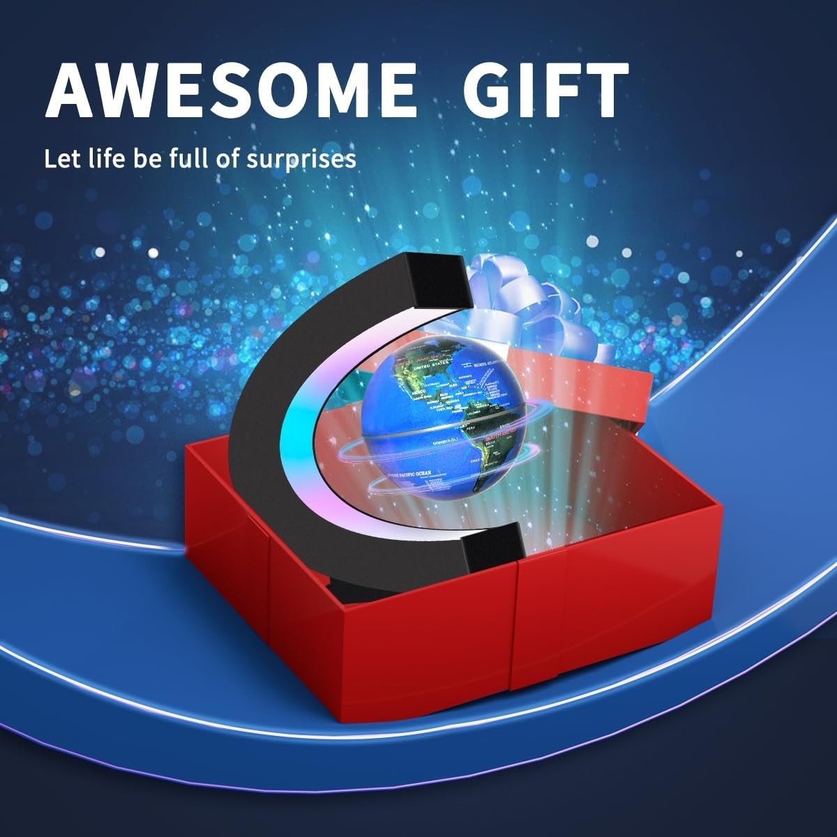 Magnetic Levitating Globe Black LED Floating Desk Night Light Tech Decor