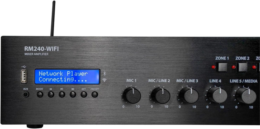 RM-Series 100V Mixer Amplifier 240W WiFi Bluetooth 5-Channel Rack Mount