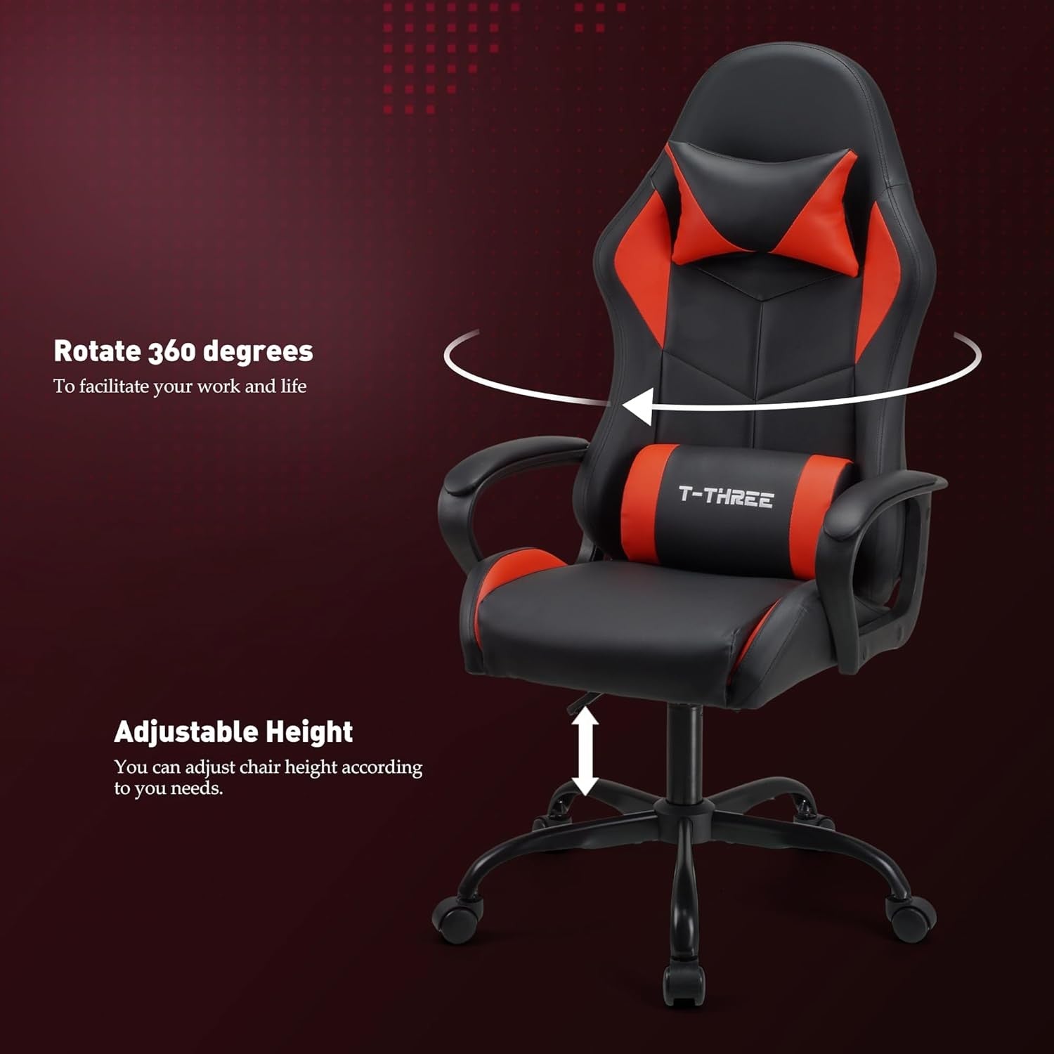 Ergonomic Gaming Chair High Back Swivel Office Desk Chair Red