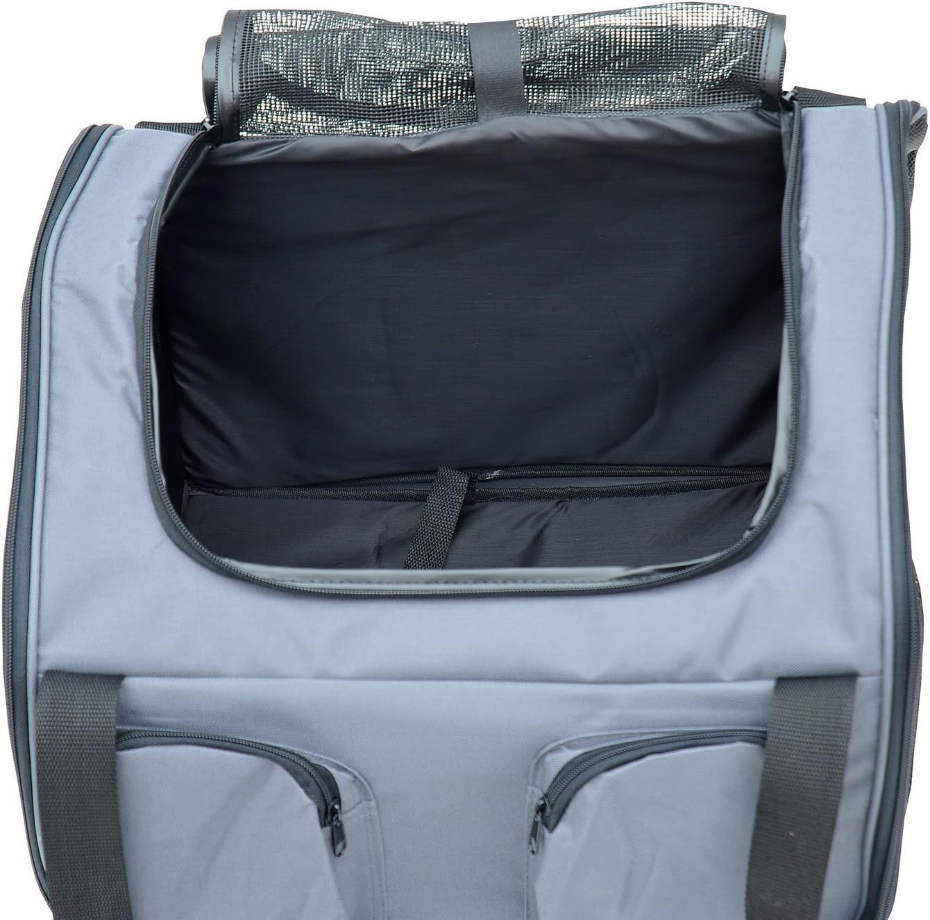 Portable Foldable Pet Carrier Bag with Mesh Windows & Storage Pockets Grey