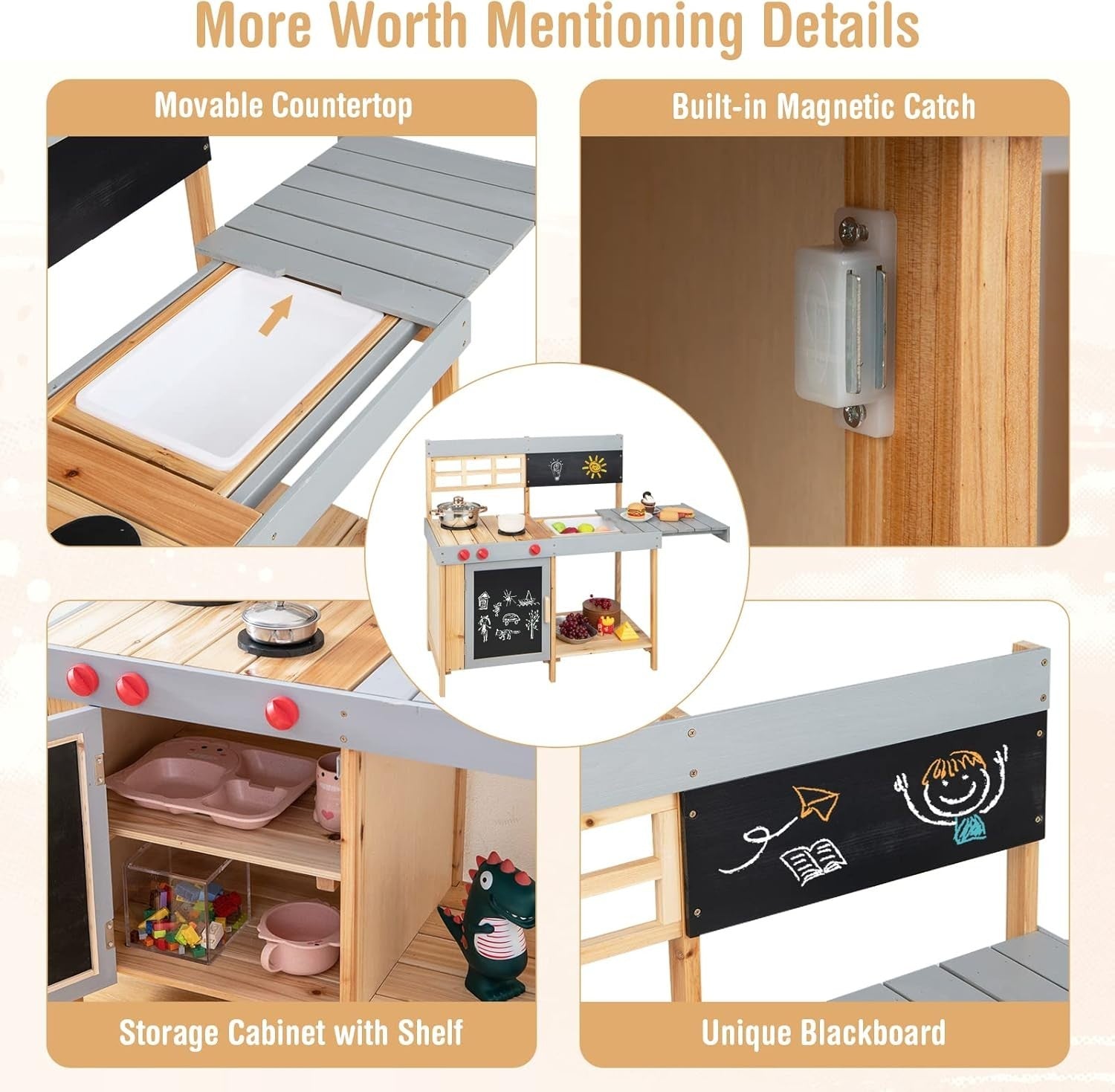 Outdoor Wooden Mud Kitchen Chalkboard Sink Kids Playset Toy