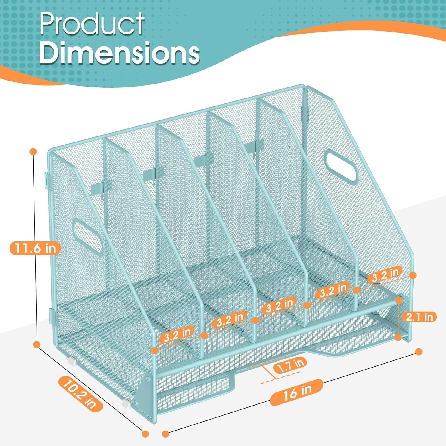 4-Tier Desktop File Organizer with Adjustable Compartments & Letter Tray, Sea Gr