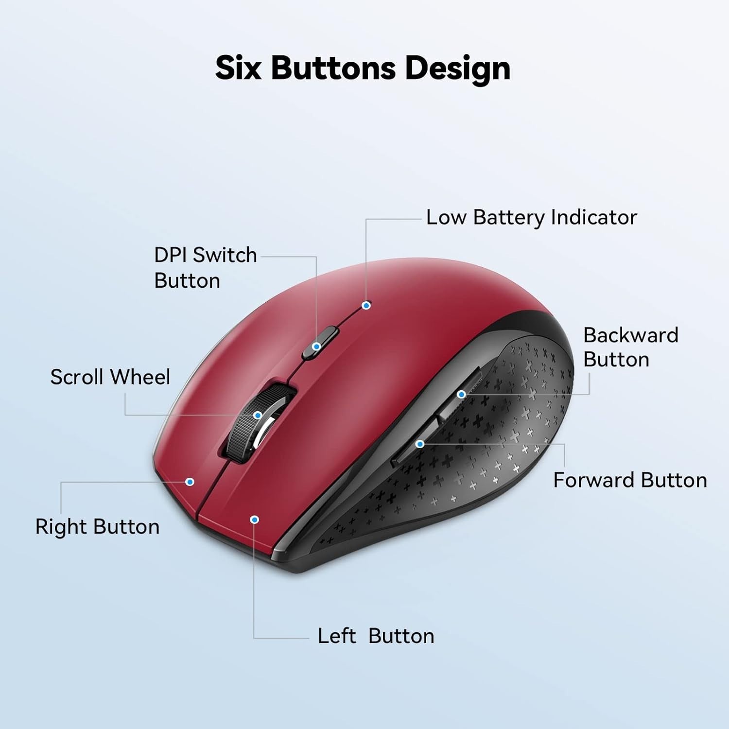 Wireless Bluetooth Mouse 4800DPI Ergonomic Silent Click Long Battery Red