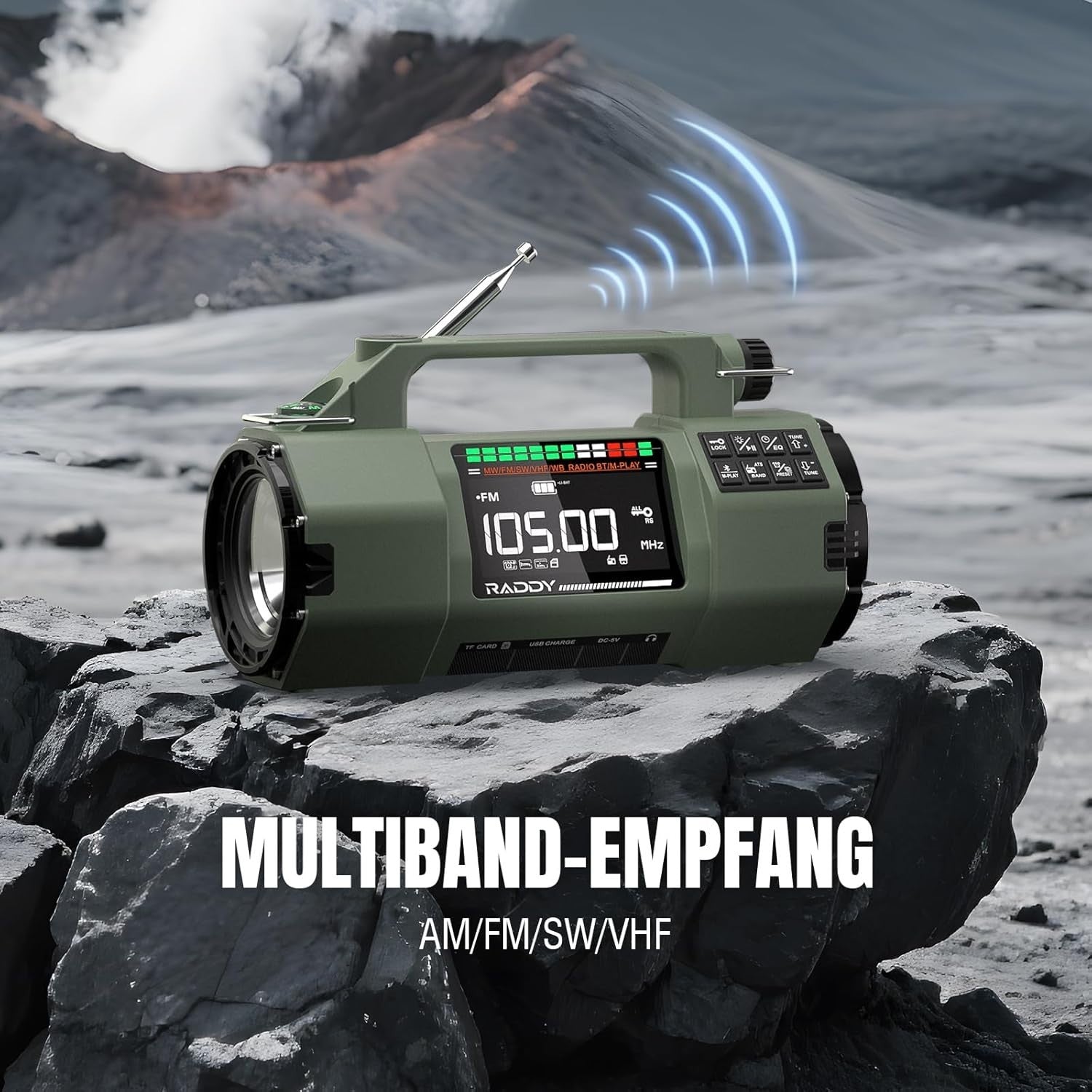Emergency Radio with APP Control, Hand Crank, Solar, AM/FM/SW/VHF