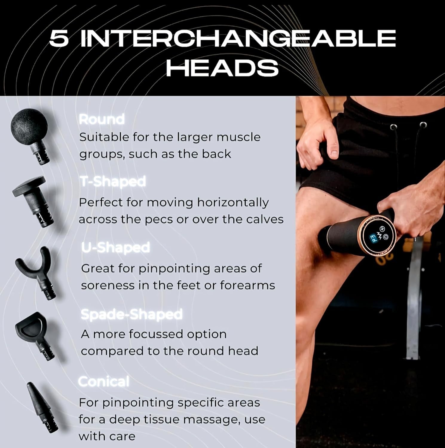 Deep Tissue Massage Gun 3200RPM Powerful Percussion Muscle Massager 5 Heads