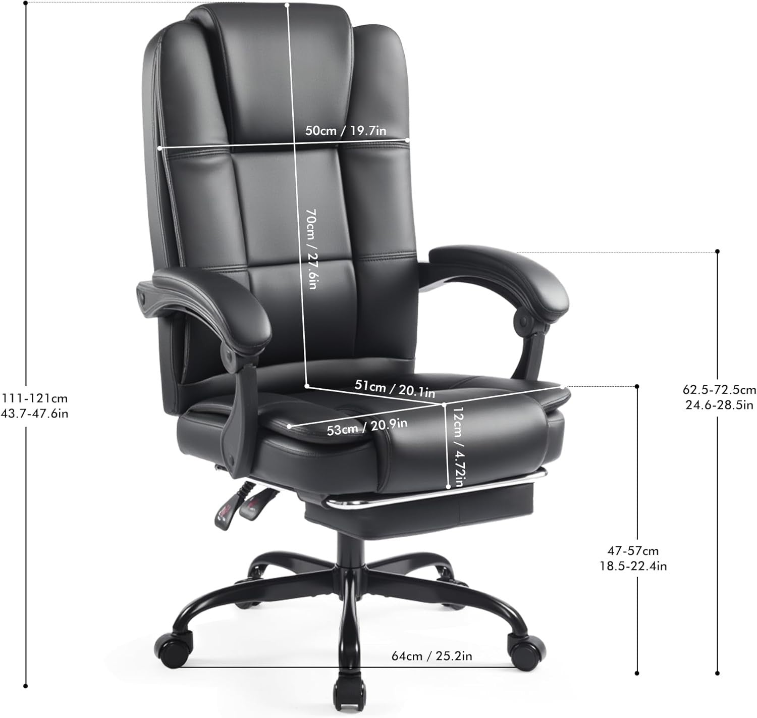 Executive Ergonomic Office Chair Tall Back Adjustable Height Leather Swivel 150K
