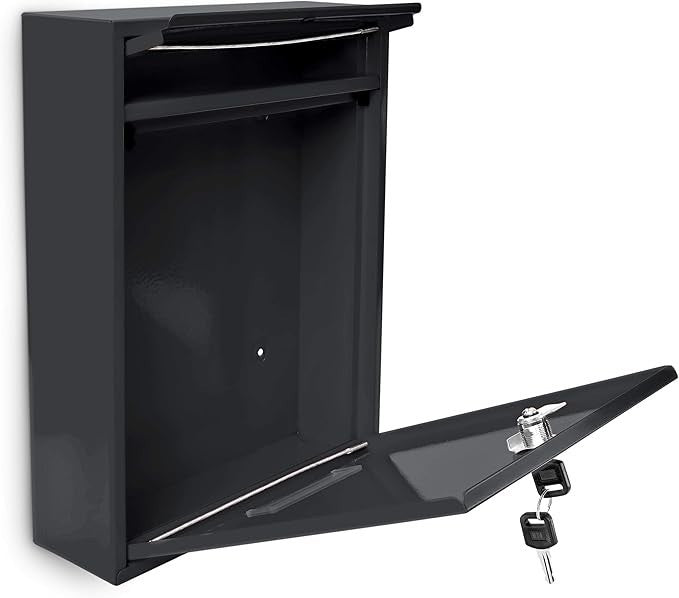 Wall Mounted Lockable Mailbox Weatherproof Metal Post Box Hinged Lid + Keys