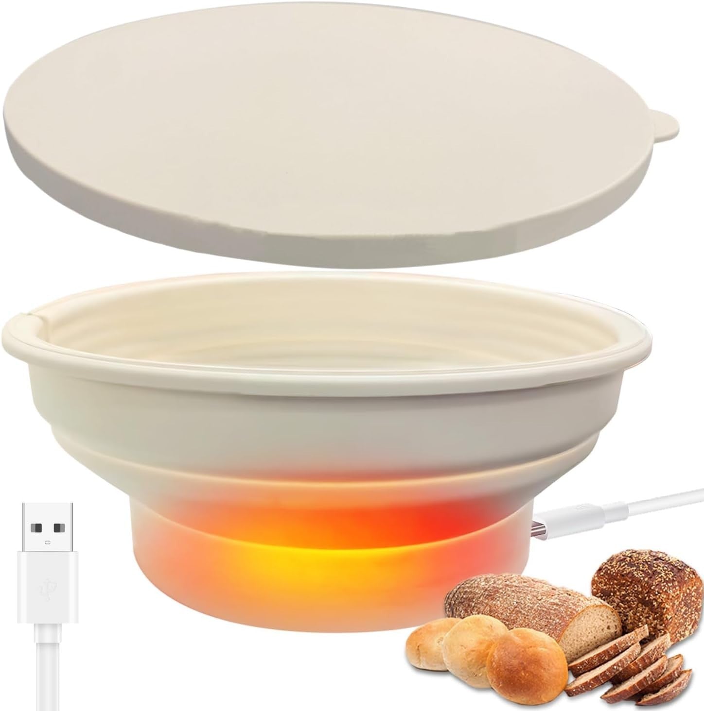 Silicone Round Foldable Bread Proofing Basket, 9 Inch, Loaves & Yogurt