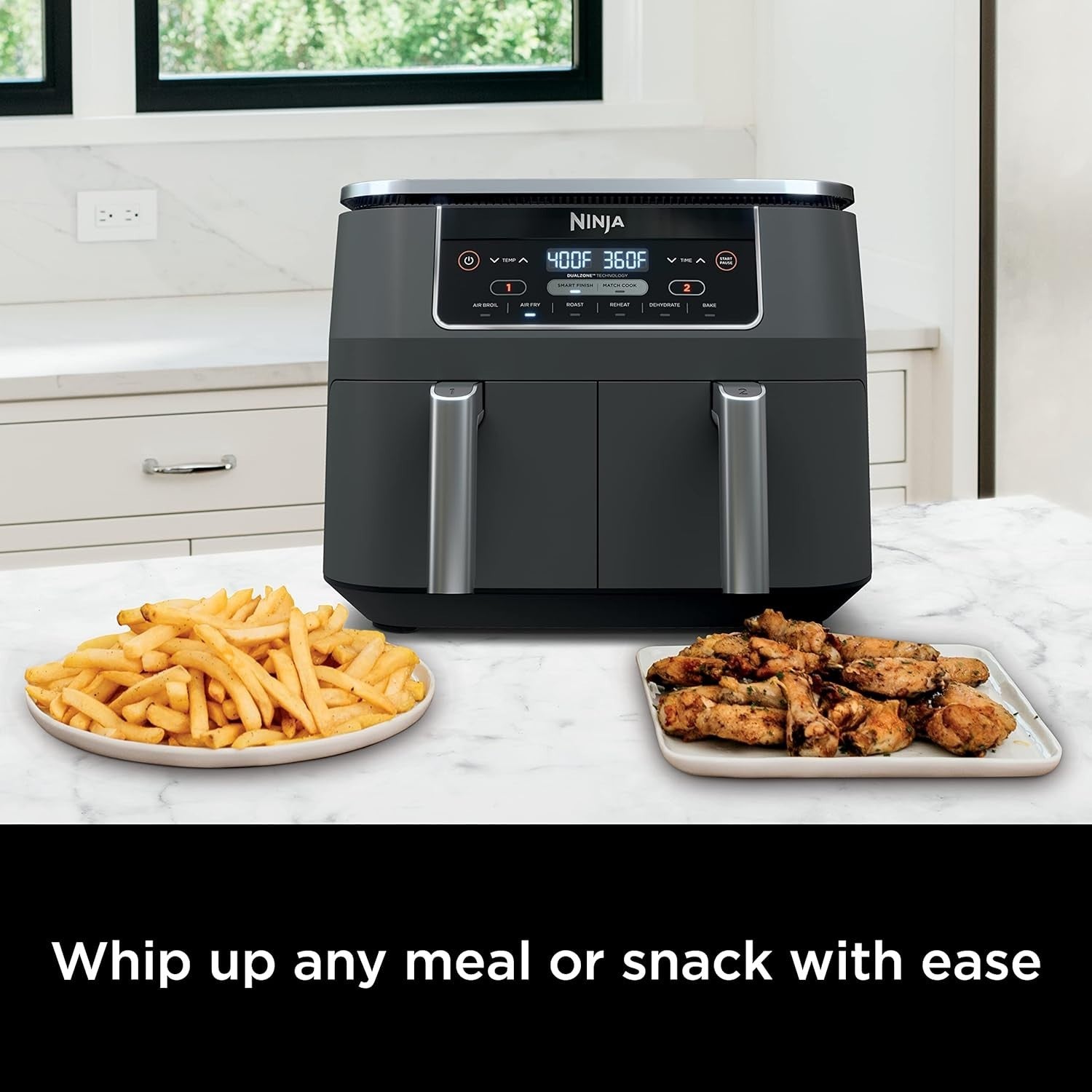 8-Qt Dual Basket Air Fryer | 6-in-1 Smart Finish Cooker | Family Size XL Crisp