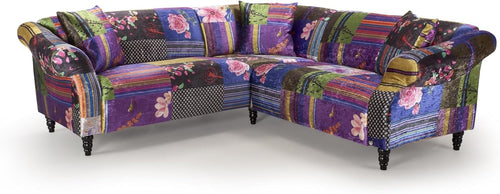Vibrant Multicolour 5-Seater Corner Sofa in Plush Velvet with Solid Wood Frame