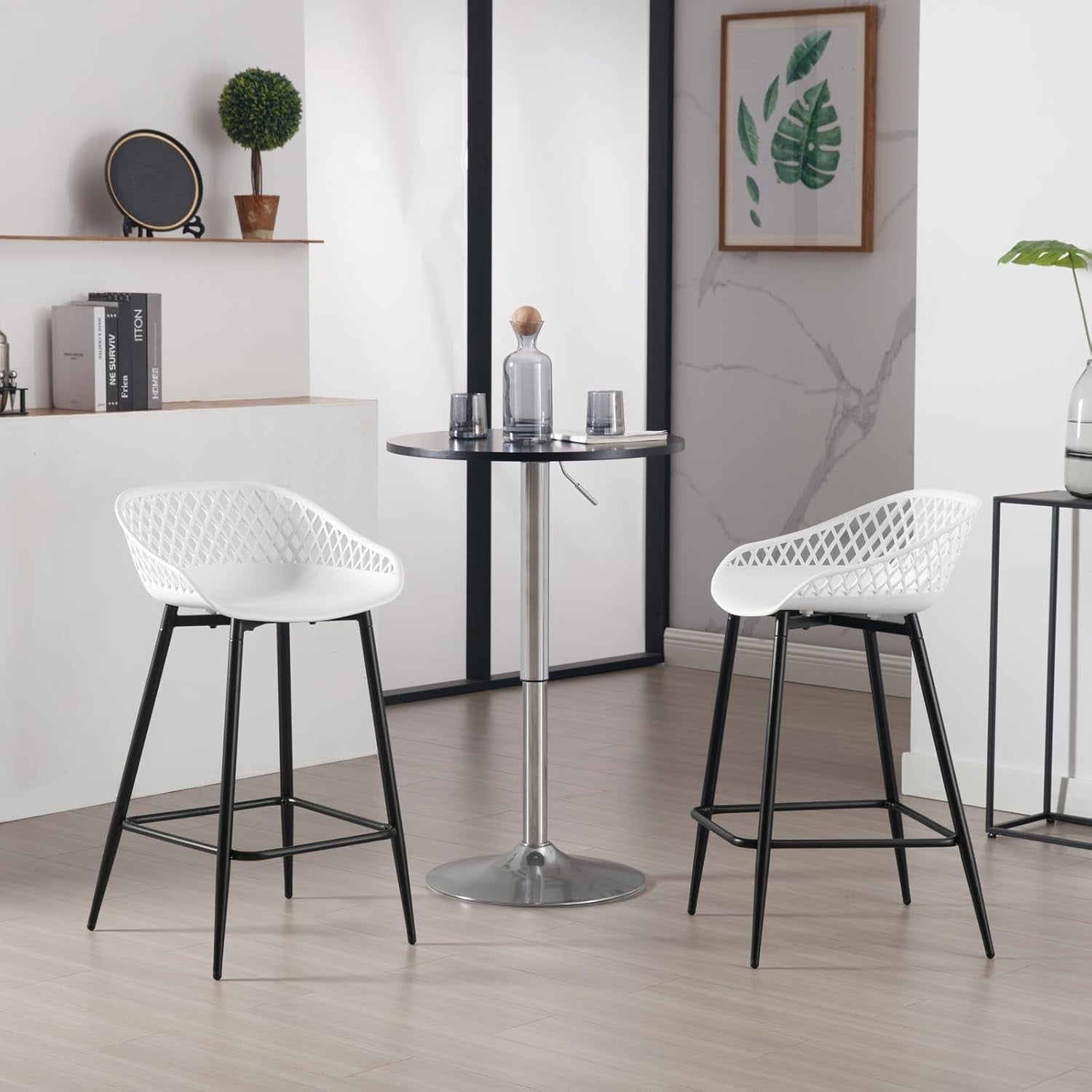White Adjustable Swivel Bar Stools Set of 2 with Backrest Kitchen Counter