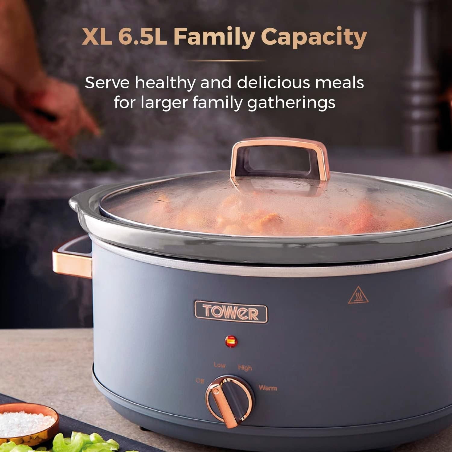 6.5L Large Slow Cooker with Removable Pot, 3 Heat Settings & Cool Handles