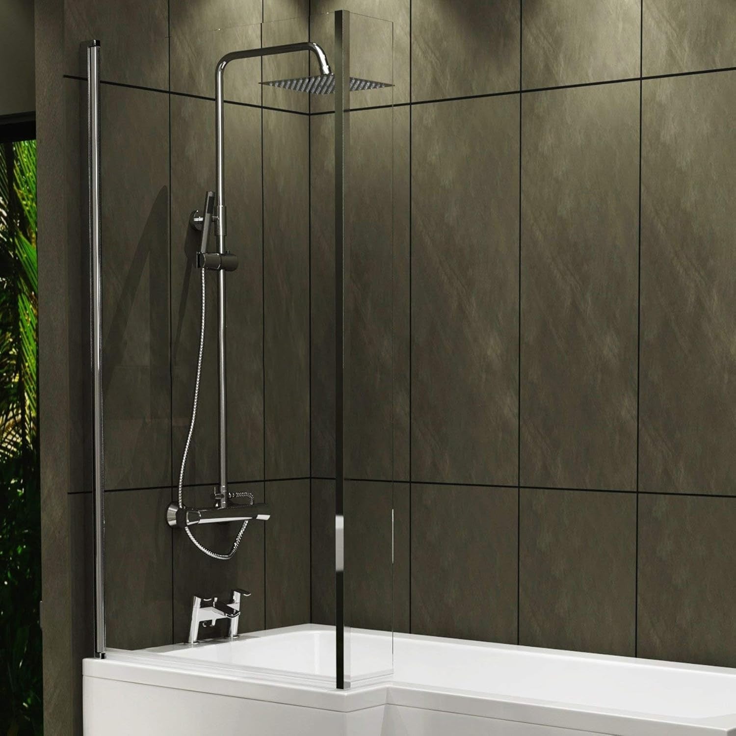 1700x850mm Left-Hand L-Shaped Shower Bath with Glass Shower Screen Acrylic