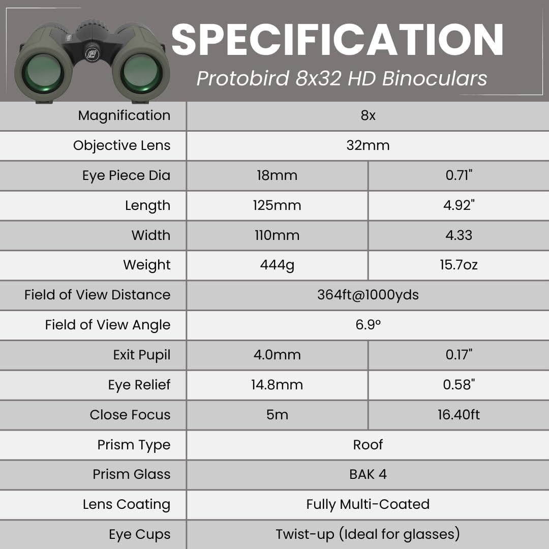 8x32 Compact HD Binoculars Waterproof Lightweight Wide View for Hiking Bird Watc
