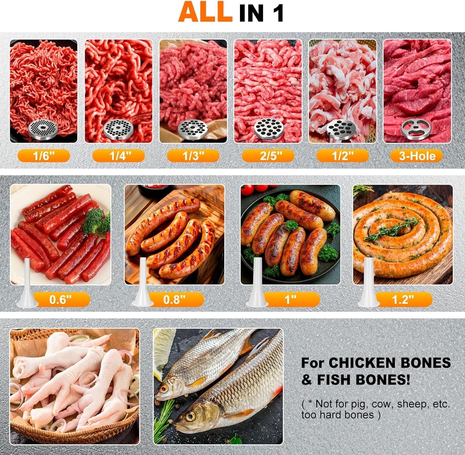 1300W Commercial Meat Grinder Sausage Stuffer 6 Plates Heavy Duty