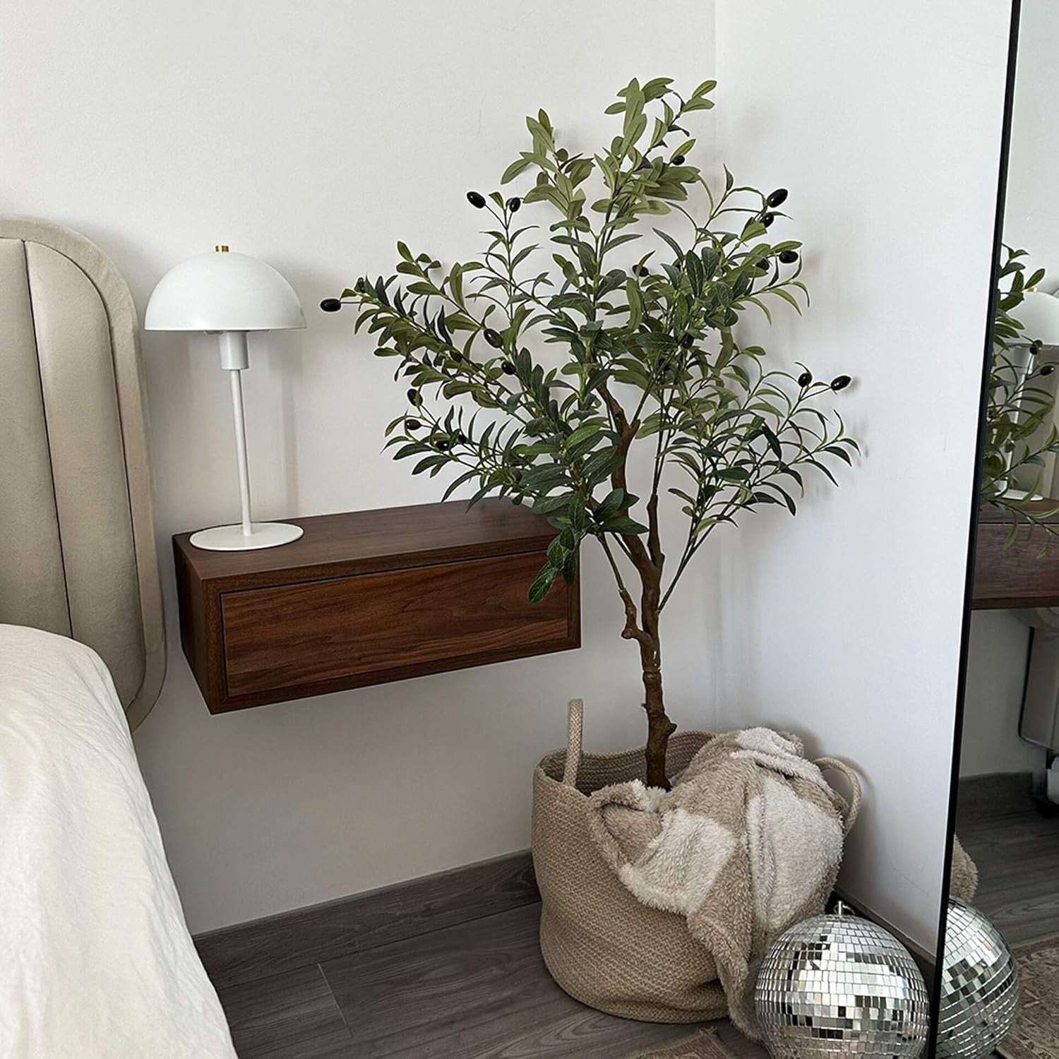 Floating Walnut Wall Bedside Table with Drawer – Modern Space Saving Nightstand