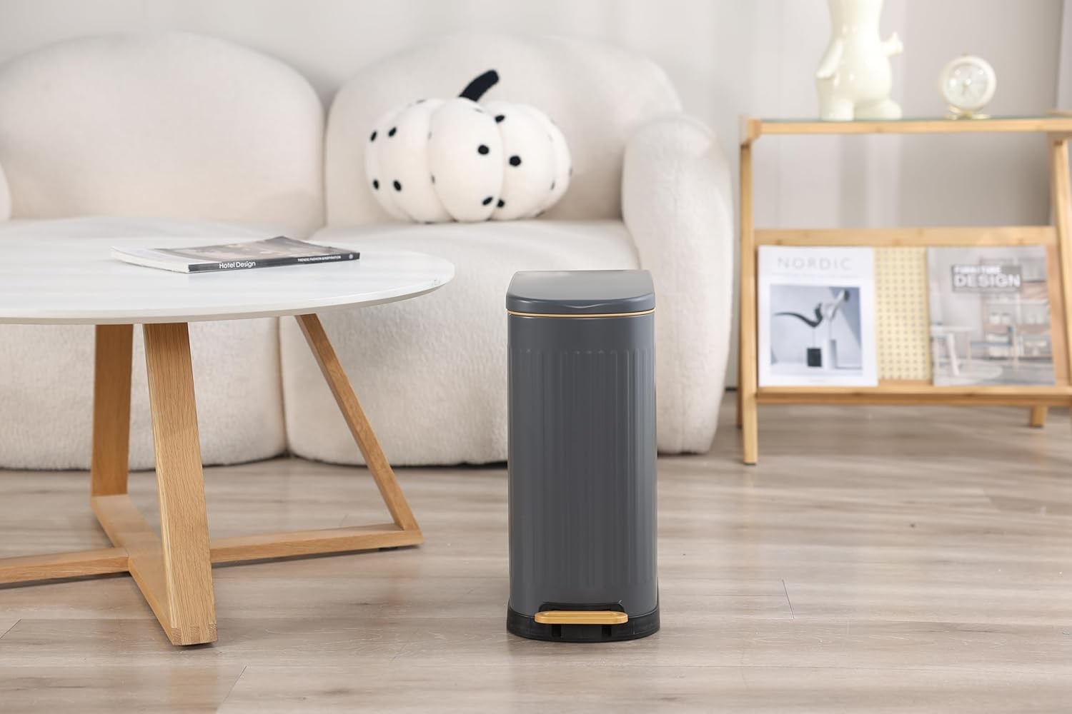 13L Slim Bathroom Pedal Bin Grey Stainless Steel Soft Close