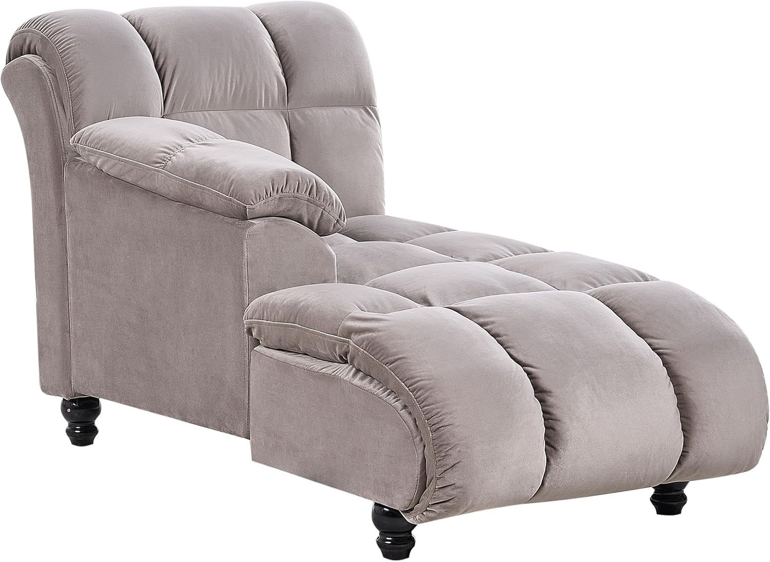 Modern Taupe Chaise Lounge Sofa Right Hand Recliner Velvet Look Compact