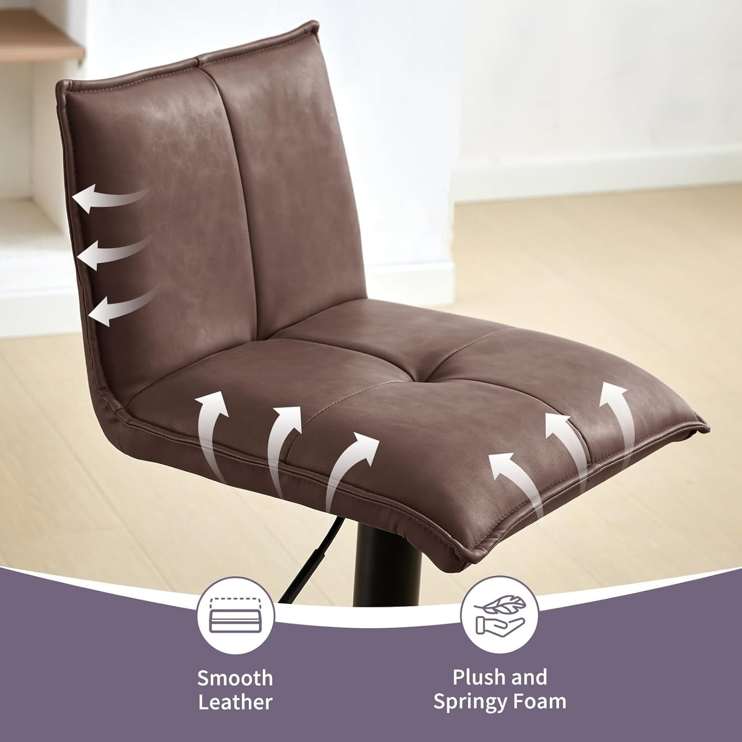 Pu Brown Faux Leather Bar Stool Set of 4 Adjustable Swivel Kitchen Chairs