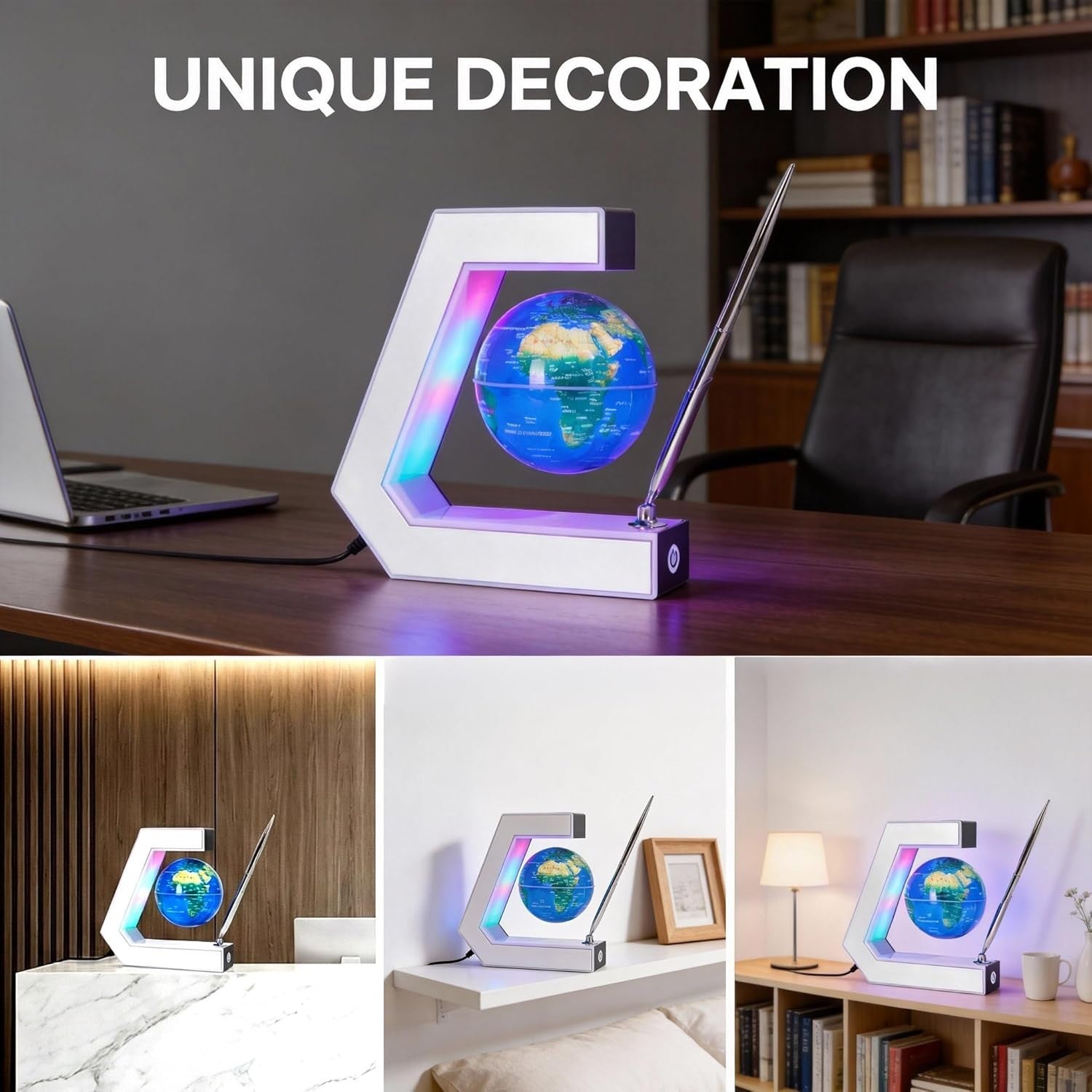 Magnetic Levitating Globe Silver Frame Floating Desk Lamp Educational Toy