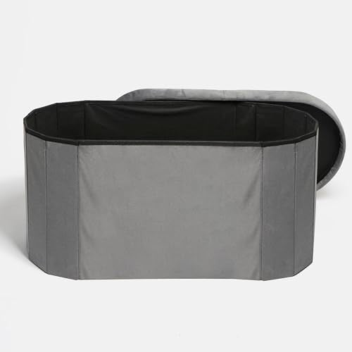 Charcoal Velvet Ottoman Storage Bench, Upholstered Seat with Hidden Compartment