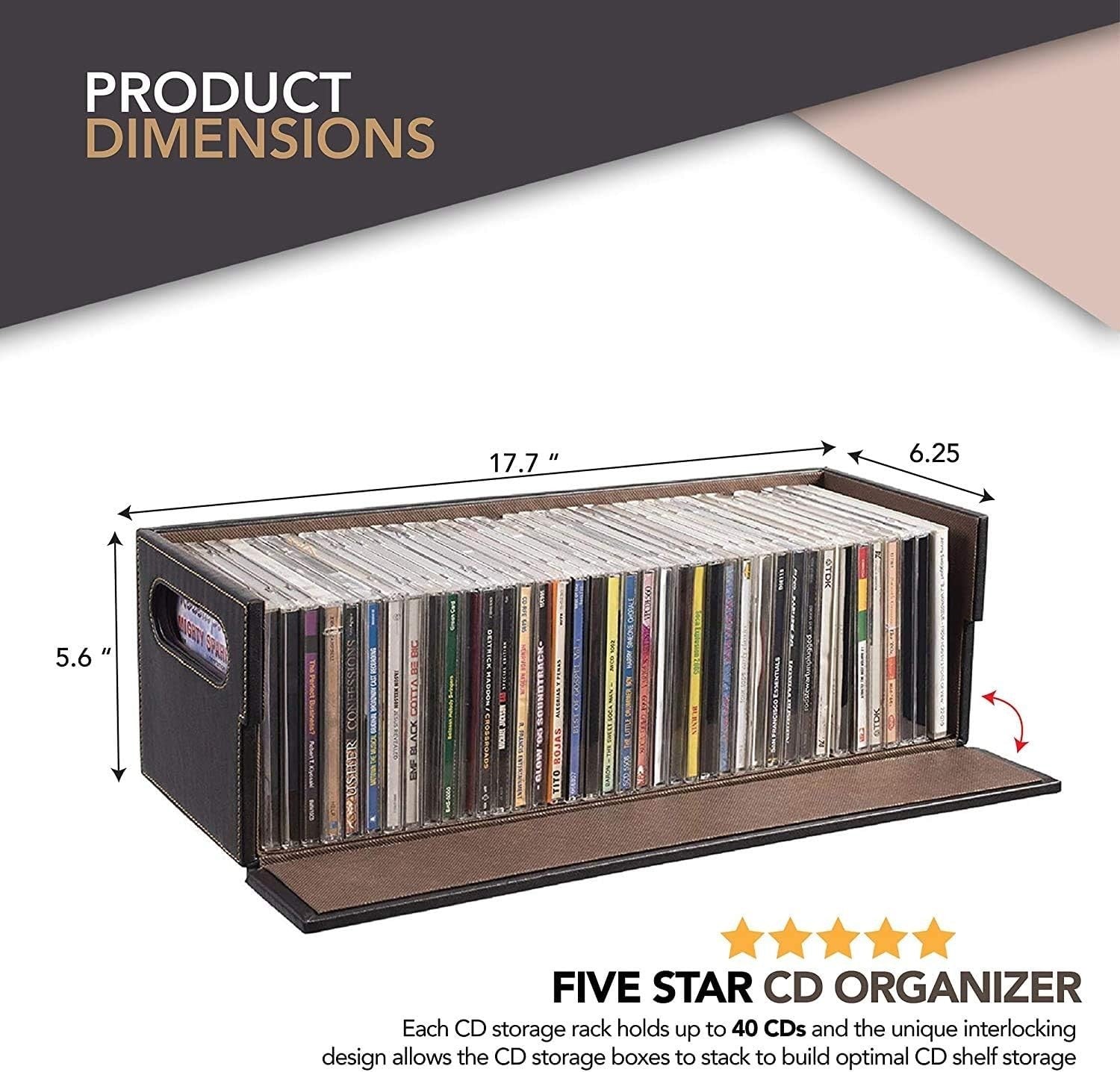 Stackable CD Storage Tray Faux Leather Media Organizer Holds 40 CDs