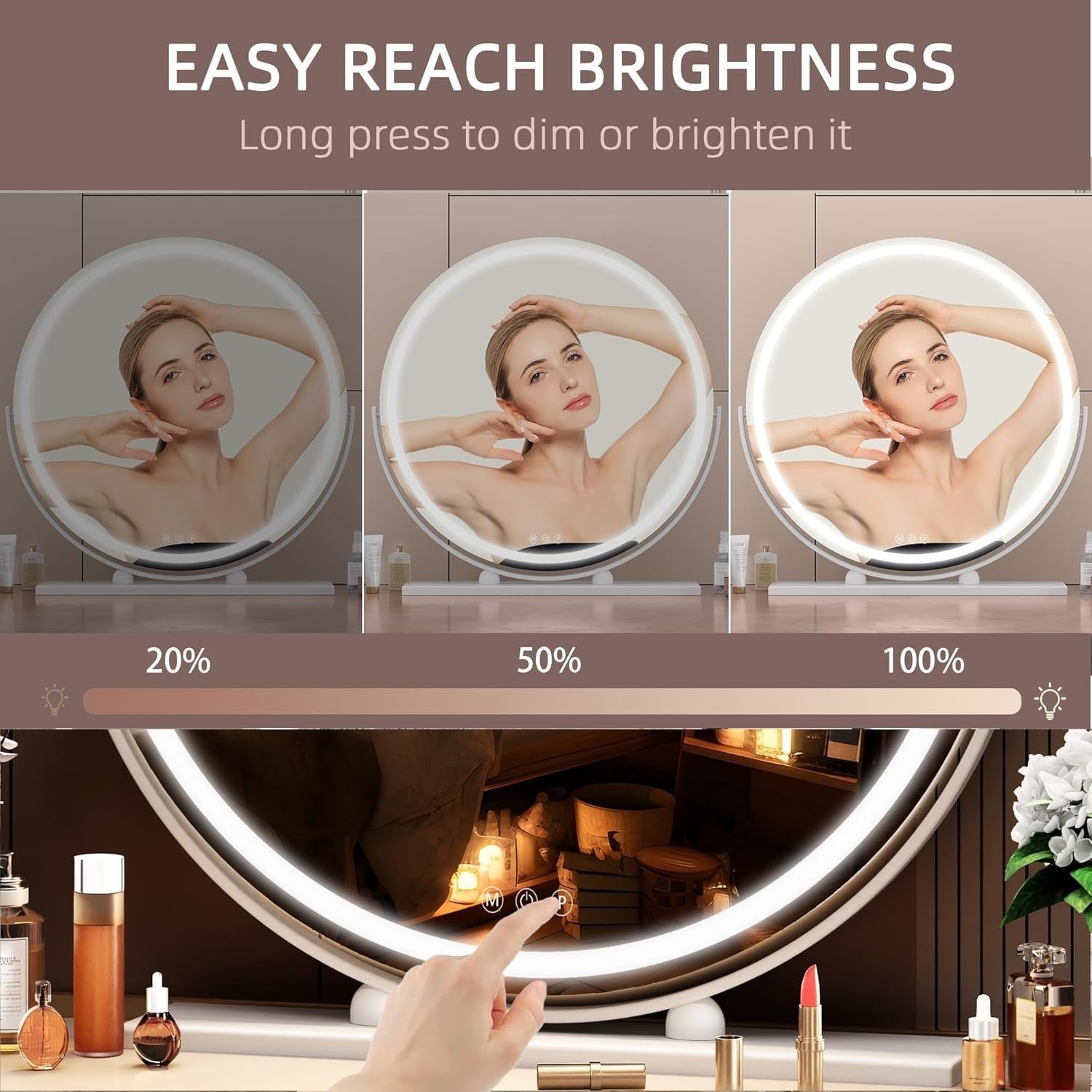 LED Vanity Mirror 60x60cm with Dimmable Lights & Smart Touch Control