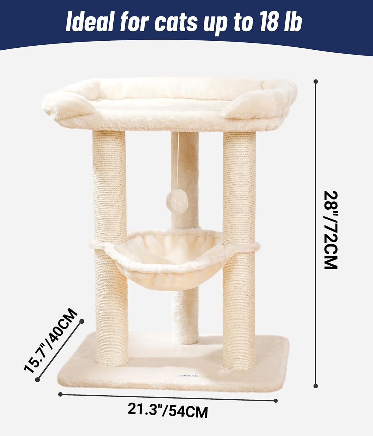 71cm Cat Tree Tower with Large Bed Hammock Sisal Scratching Posts Indoor