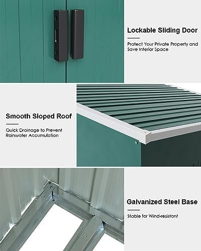 Lockable 4x6 FT Metal Garden Shed with Base Outdoor Storage & Roof
