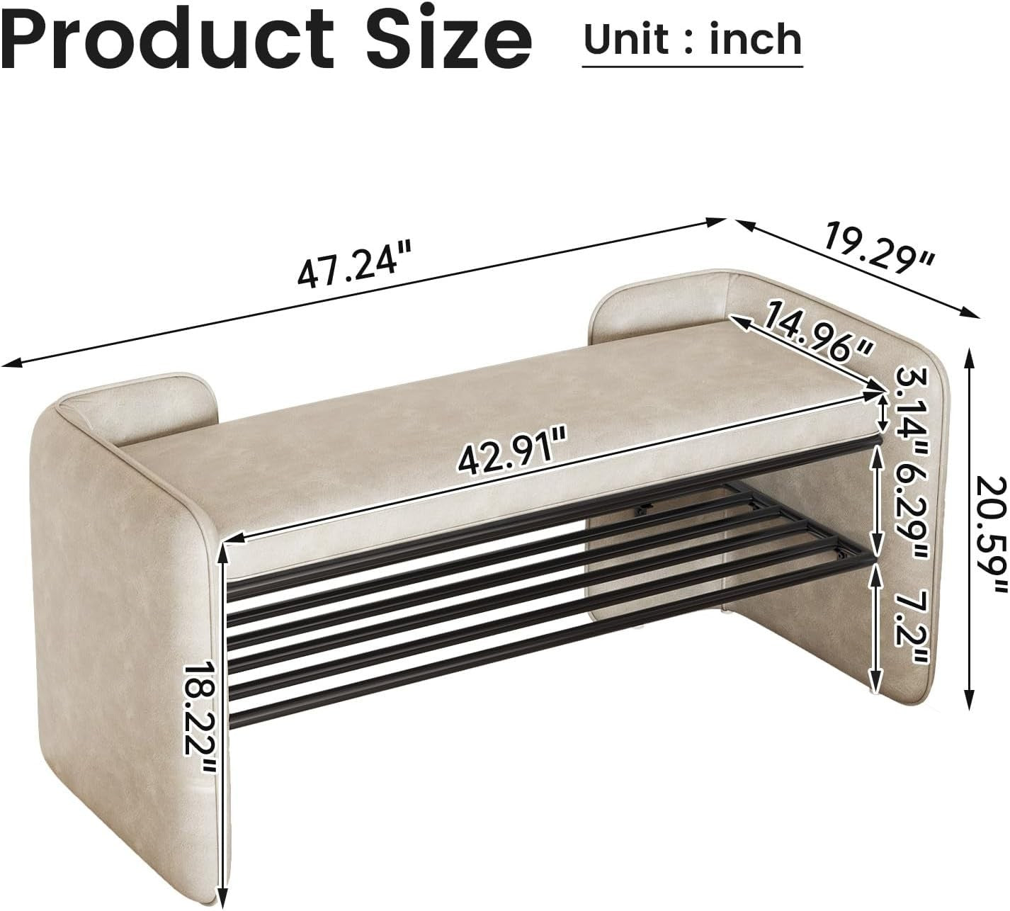 Beige 2-Tier Entryway Shoe Bench with Padded Cushion – 47.24" Modern Storage