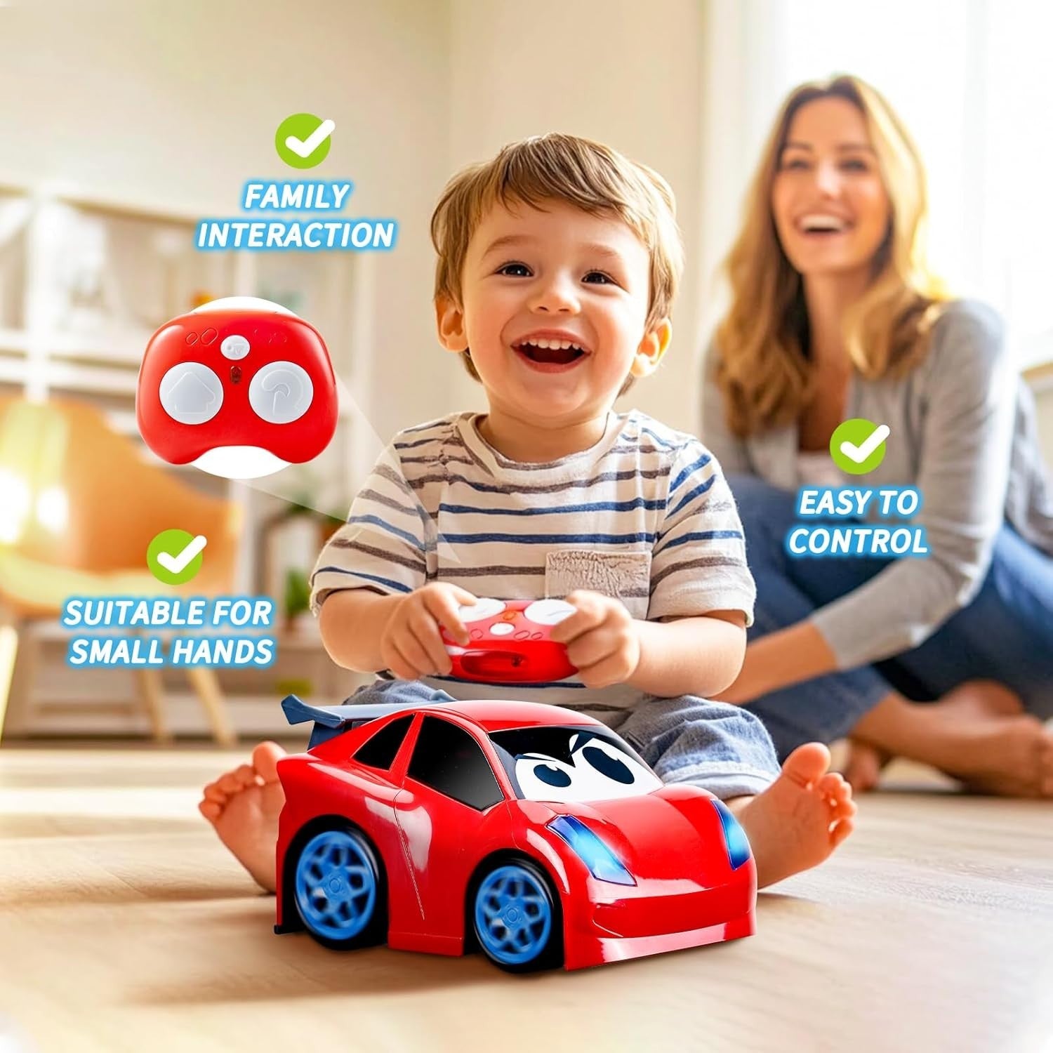 Cartoon RC Car Toy with Lights & Music for Toddlers 1-3 Year Old Boys