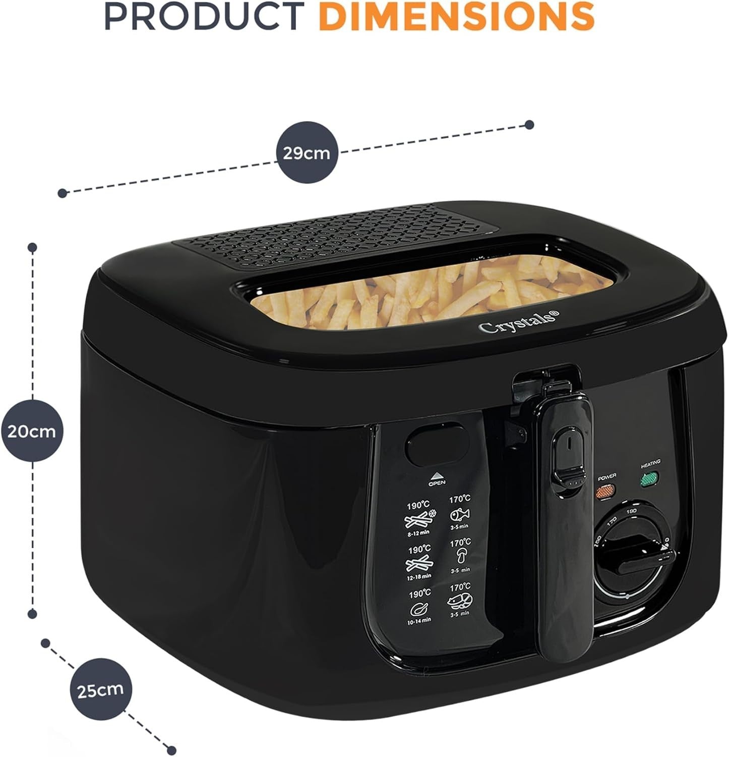2.5L Deep Fat Fryer 1800W Adjustable Temp Viewing Window Compact