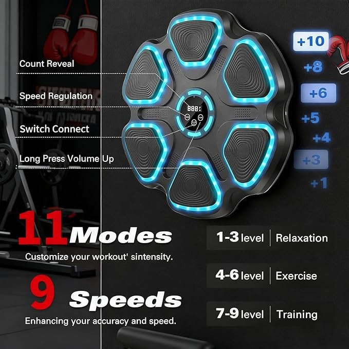 Music Boxing Machine Bluetooth LED Punch Trainer Wall Mount Home Gym