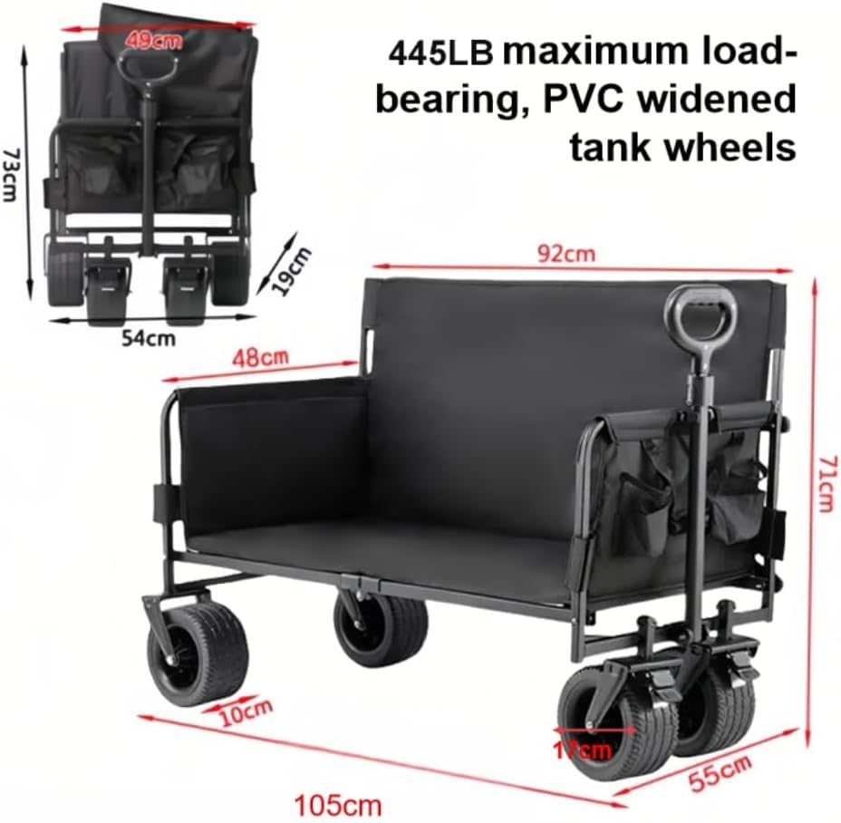 150L Folding Festival Wagon 445lbs Heavy Duty Cart w/ All-Terrain Wheels Black