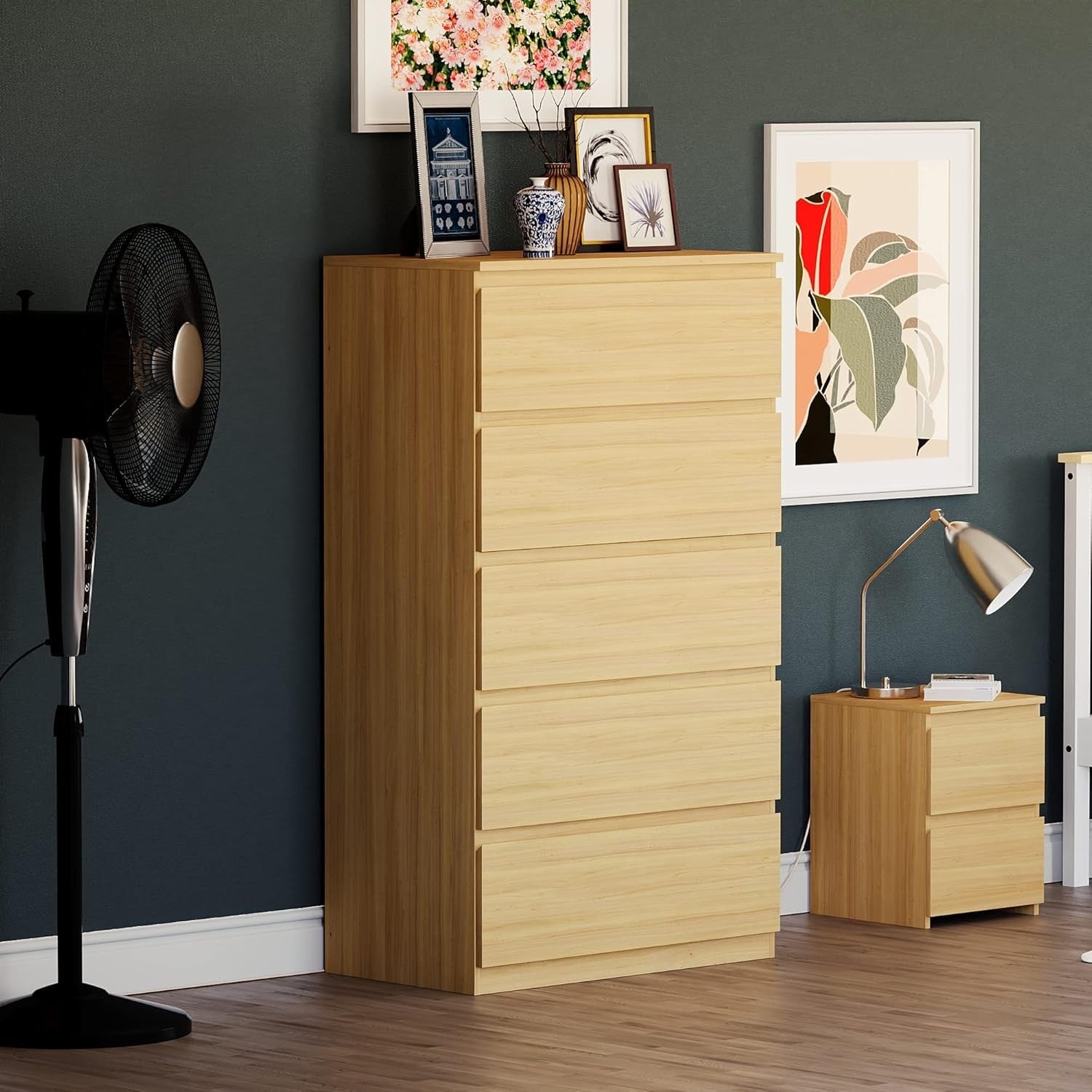 5 Drawer Chest of Drawers Tall Storage Unit Pine Wood Bedroom Cabinet