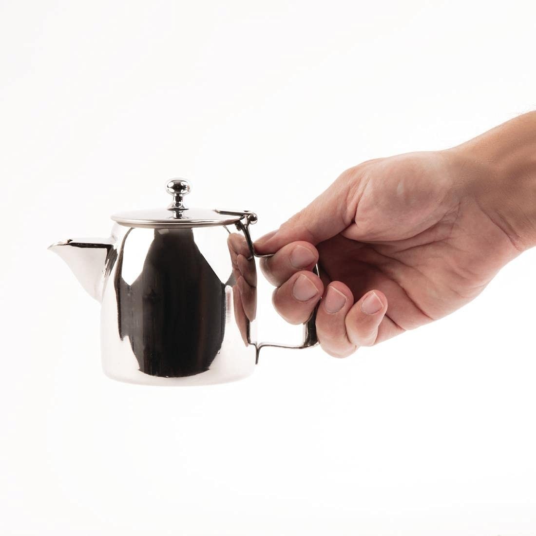 Stainless Steel Teapot 340ml Mirror Finish Tea Pot Hinged Lid Silver