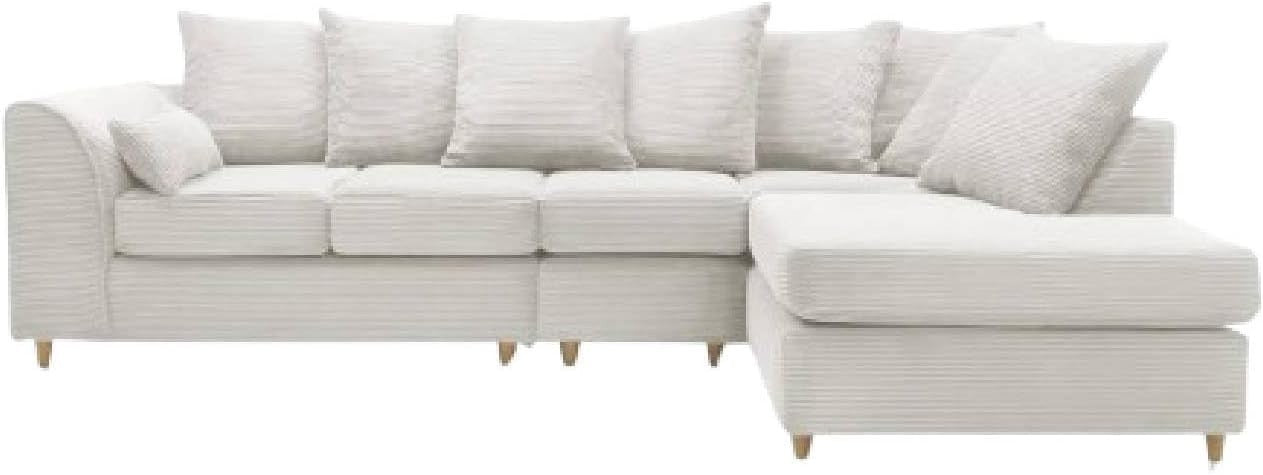 Cream 5-Seater L-Shape Sofa Scatter Back Cushions Armrest Right Hand