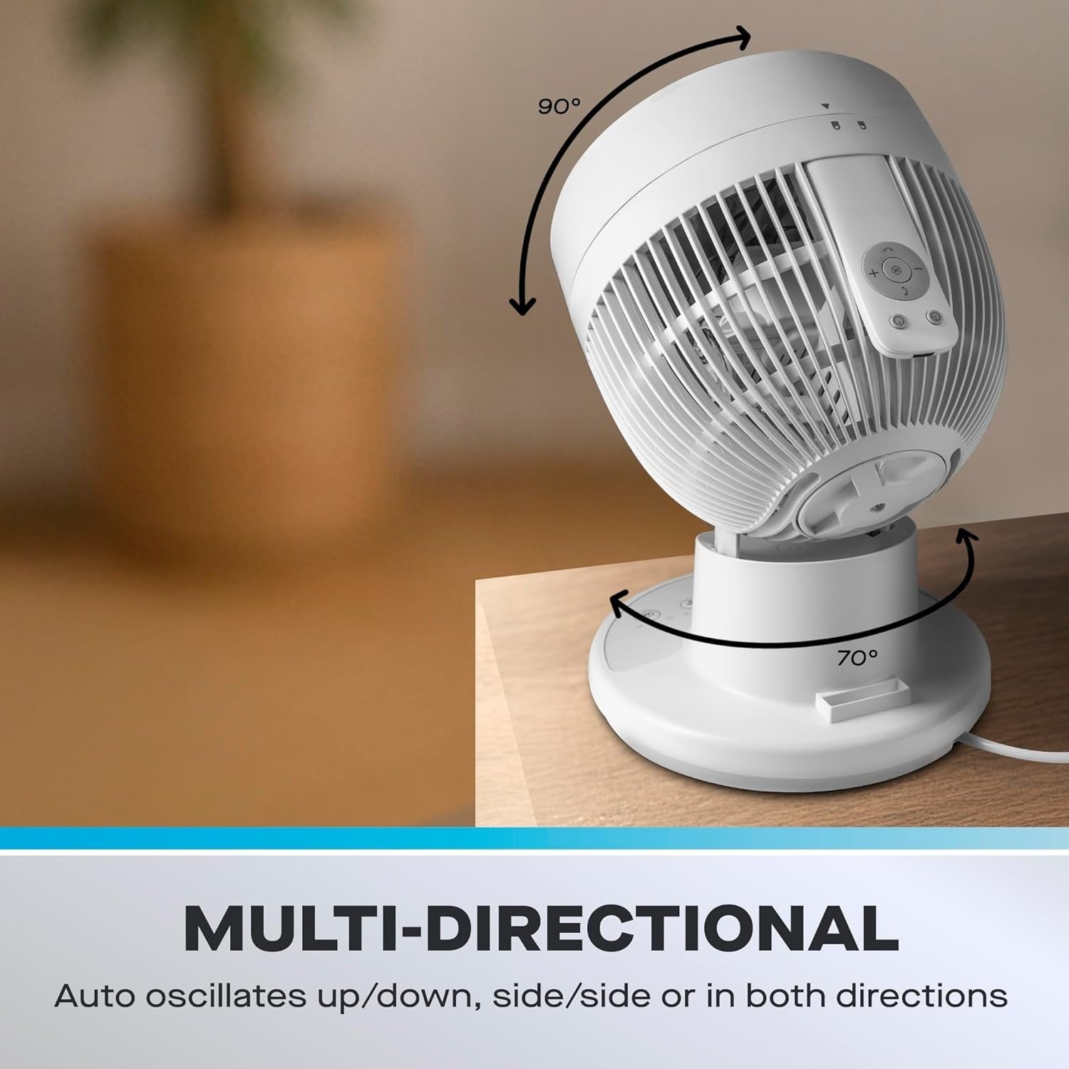 8-Inch Compact Oscillating Desk Fan – Quiet 3-Speed Remote Control Cooling Air